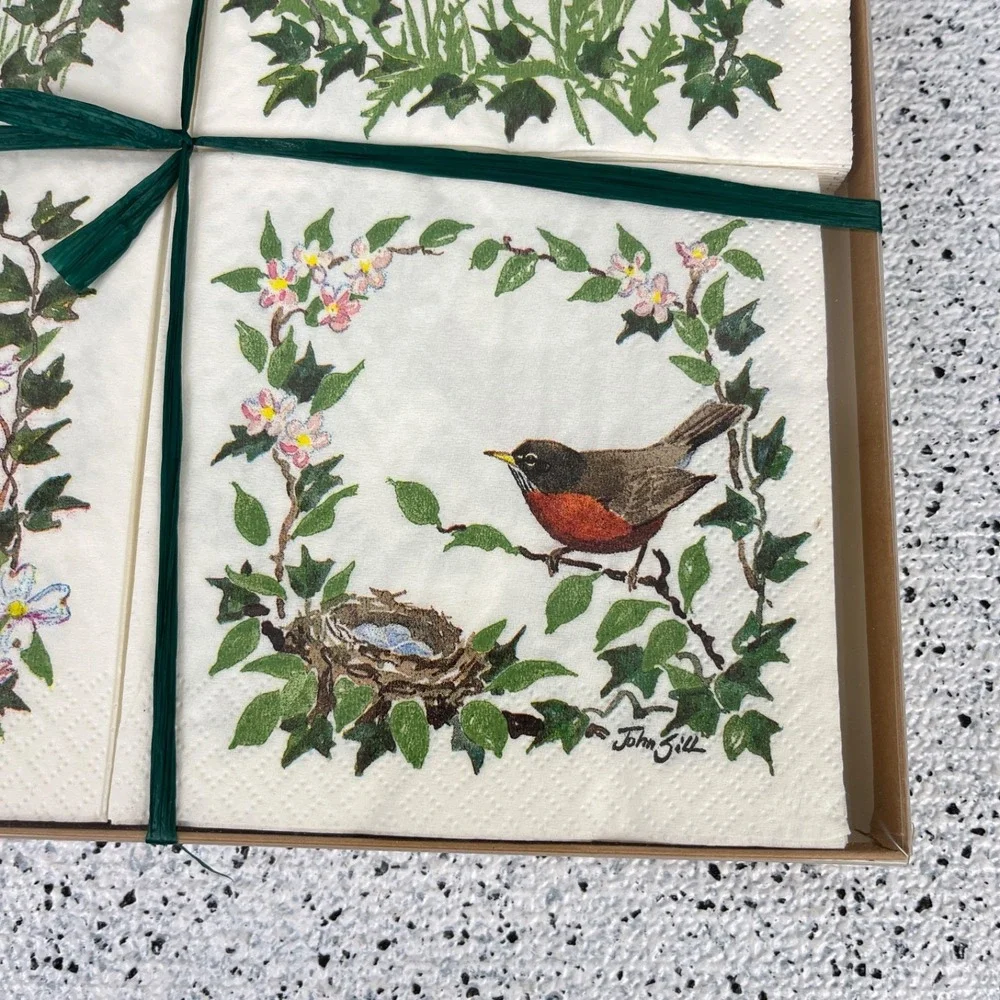 Vintage The Berkshire Gallery Bird Paper Beverage Napkins 80 Ct. NEW